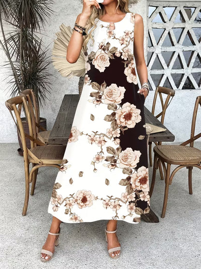 Kessoro women's floral print casual dress with pockets in black and white