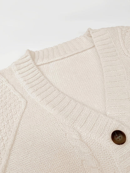 Kessoro women's cozy cable-knit button-front cardigan in pink and apricot