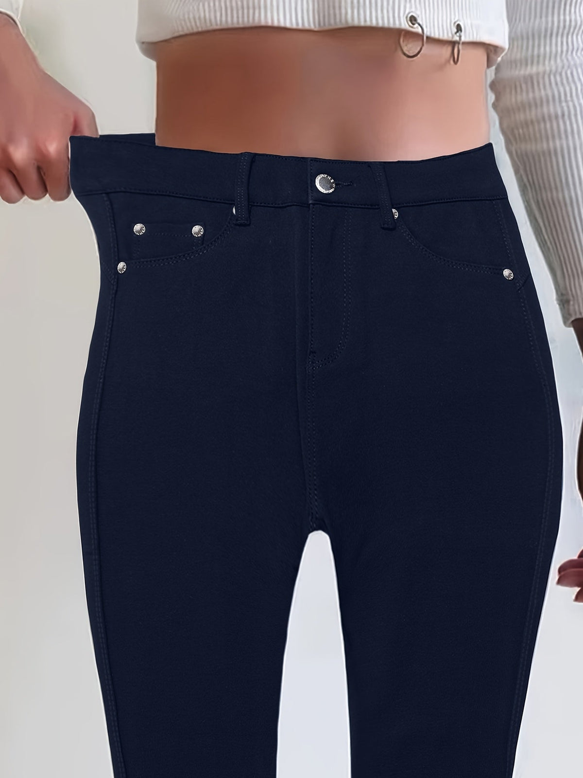 Kessoro women's high-waisted stretch skinny jeans shown in a range of denim and solid colourways