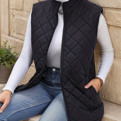 Kessoro Women's Diamond-Quilted Longline Vest in black - women's apparel, view 1 of 5