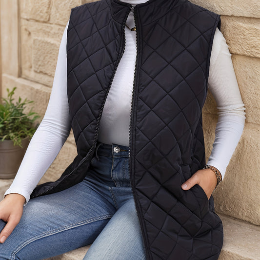 Kessoro Women's Diamond-Quilted Longline Vest in black - women's apparel, view 1 of 5