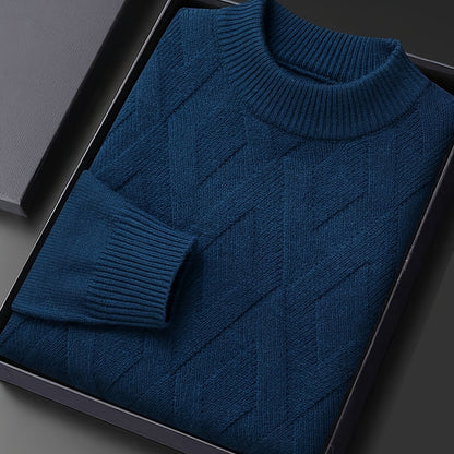 Kessoro men's textured mock-neck knit sweater in deep blue-grey winter tones