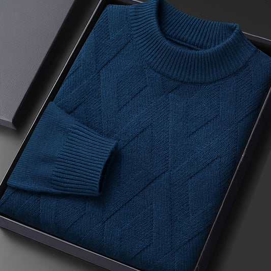 Kessoro men's textured mock-neck knit sweater in deep blue-grey winter tones
