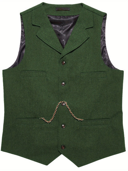 Kessoro Men's Refined Herringbone Tailored Waistcoat in black, coffee brown, royal blue, green and light brown - men's apparel, view 25 of 35