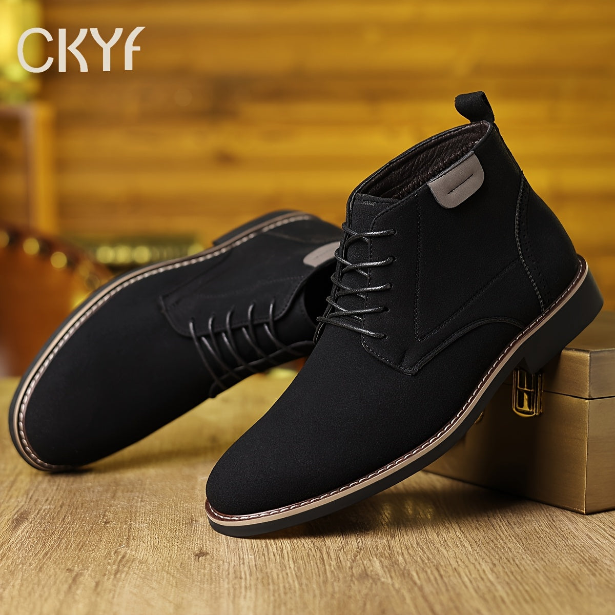 Kessoro men's lace-up cushioned ankle boots in black or light brown leather