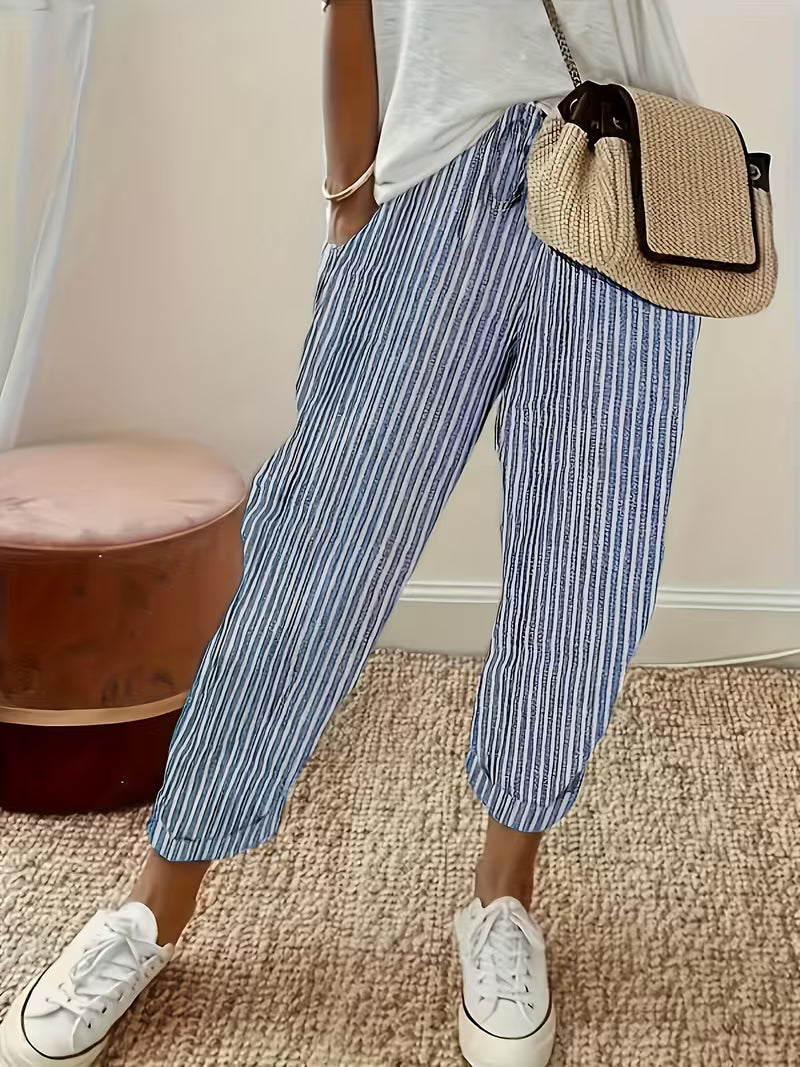 Kessoro women's striped wide-leg palazzo pants in blue, red, white, green and black colorways - women's pants