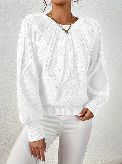 Kessoro women's relaxed cable-knit lantern-sleeve sweater in matcha, beige, burgundy, navy and camel