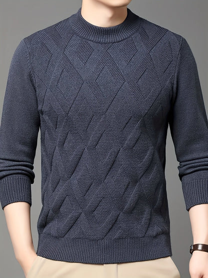 Kessoro men's textured mock-neck knit sweater in deep blue-grey winter tones