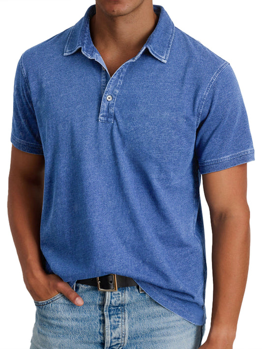 Men's heritage collar short sleeve polo shirt in a ten-colour range, shown for menswear styling
