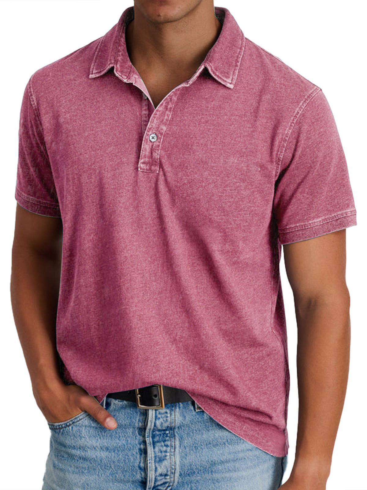 Men's heritage collar short sleeve polo shirt in a ten-colour range, shown for menswear styling