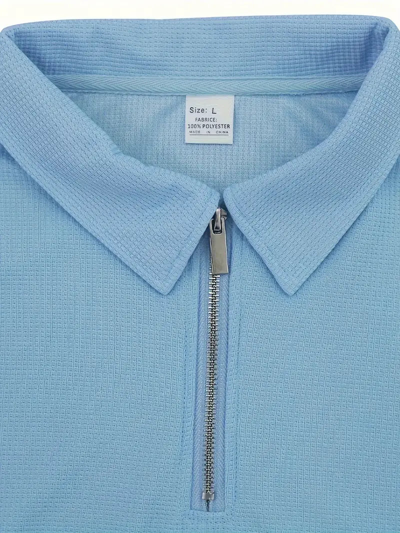 Kessoro men's classic zip shirt and shorts set in khaki, blue, white, black, olive, gray and green, for men