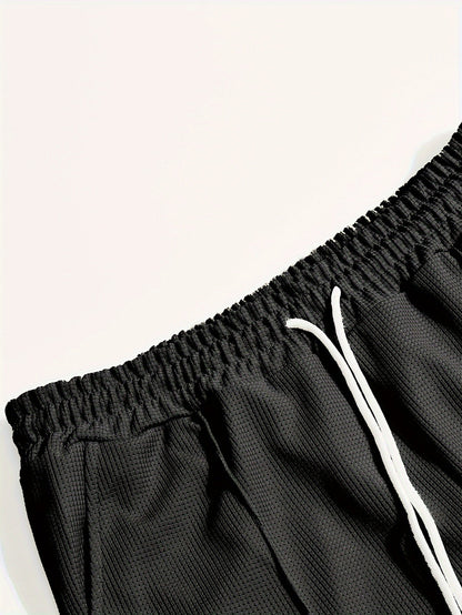Kessoro Men's Waffle-Knit Two-Piece Outfit Set in white and black, image 19 of 21.