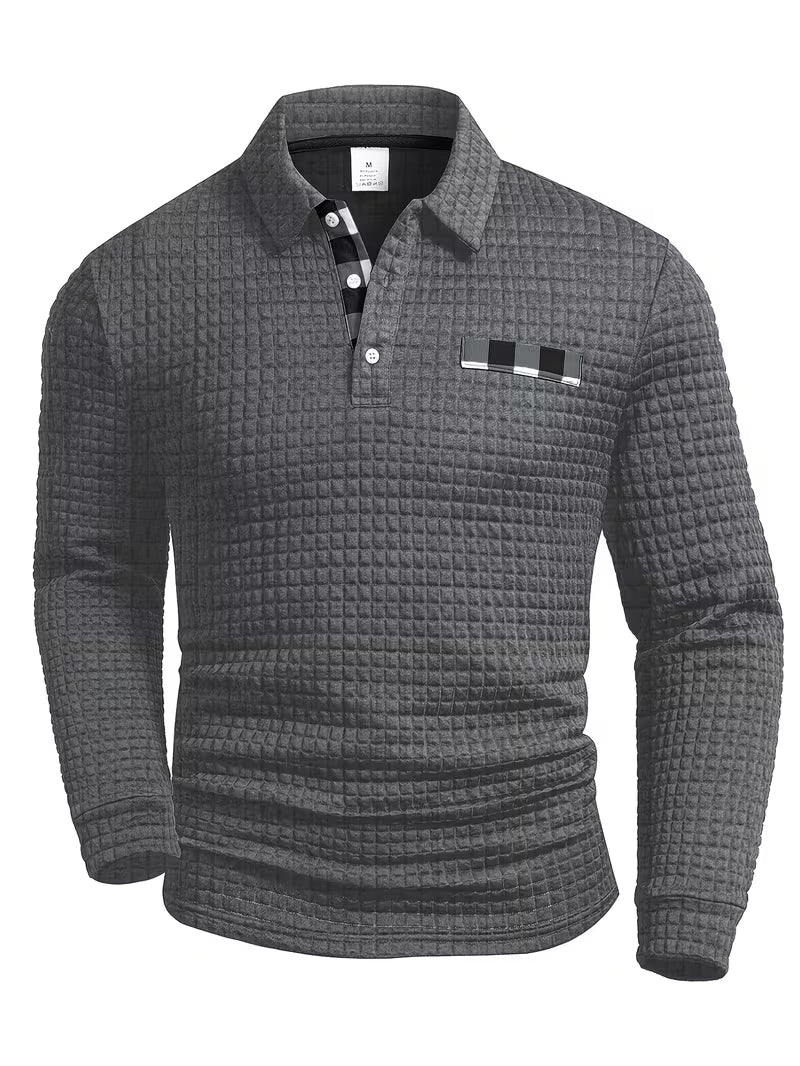 Kessoro men's plaid pattern button-up shirt in black, sky blue, grey, white and red