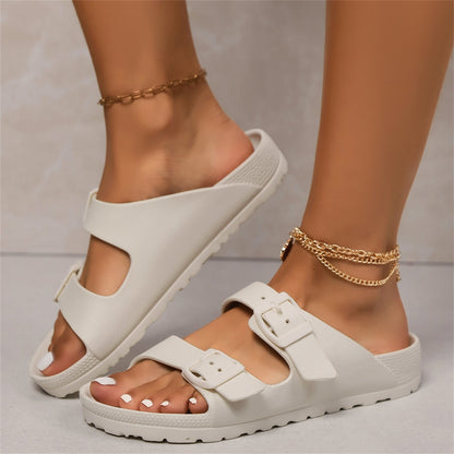 Kessoro unisex double-buckle cushioned comfort sandals in white and black