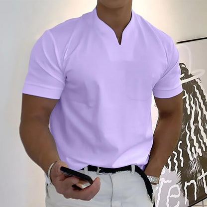 Men's refined collar short sleeve polo shirt in a ten-colour range, shown for menswear styling