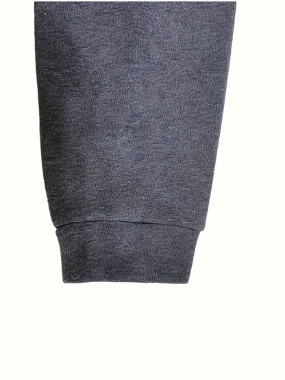 Men's utility quarter-zip hoodie in black, navy, khaki and burgundy with pocket detail, colour option 2 styled view