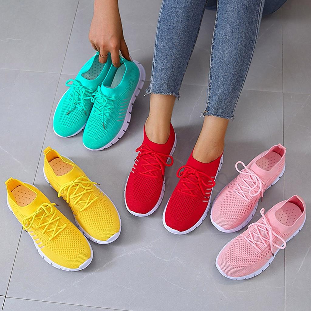 Kessoro Women's Lightweight Cushioned Everyday Sneakers in turquoise, pink, red and other colourways — texture and stitching detail