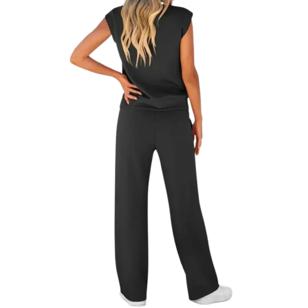 Women's soft summer lounge set in black, brown, rose red, ocean blue, pink and neutrals
