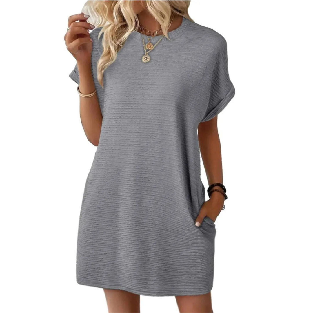 Kessoro women's minimalist round neck summer dress in rose red, light pink, apricot, dark blue and more colorways - women's dresses