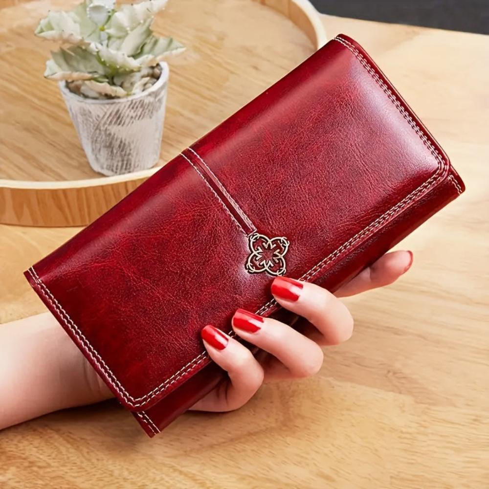 Kessoro women's premium flap long wallet in red, black, brown and blue