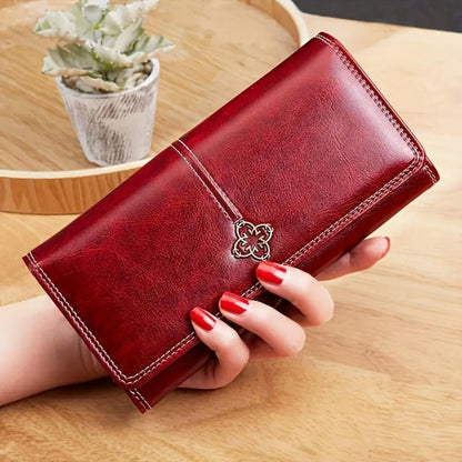 Kessoro women's premium flap long wallet in red, black, brown and blue