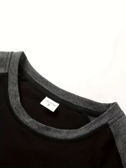 Men's two-tone raglan long-sleeve t-shirt in black, light grey and white, styled view