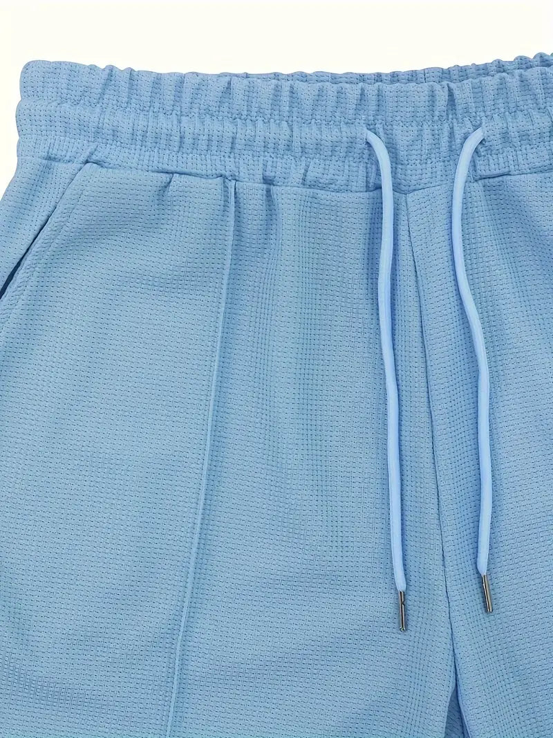 Kessoro men's classic zip shirt and shorts set in khaki, blue, white, black, olive, gray and green, for men