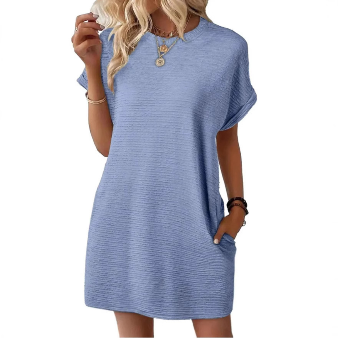 Kessoro women's minimalist round neck summer dress in rose red, light pink, apricot, dark blue and more colorways - women's dresses