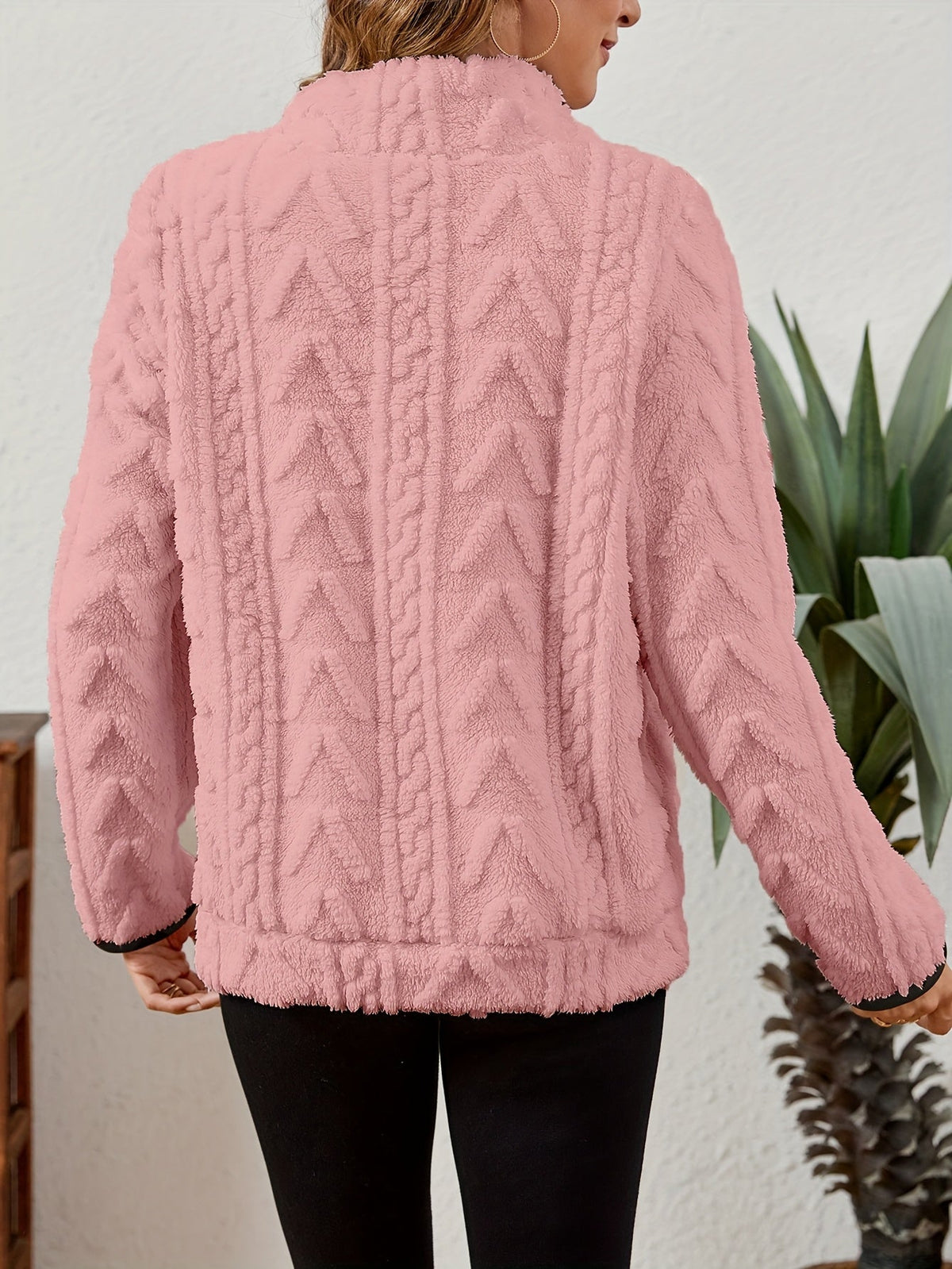 Kessoro women's plush textured half-zip pullover in burgundy, grey, pink, white, khaki, purple and blue - product view 18