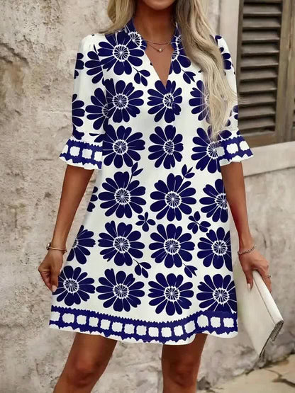 Kessoro women's floral print ruffle sleeve mini dress in blue