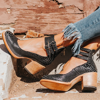 Kessoro women's classic strap comfort heels in brown, black, red, white and snake-print colorways - women's footwear