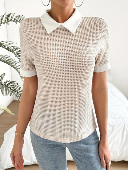Women's slim-fit contrast collar top in a warm apricot colour family (view 4)