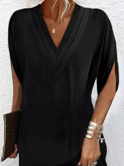 Women's V-neck mini dress with slit sleeves in army green, black, white, orange and pink