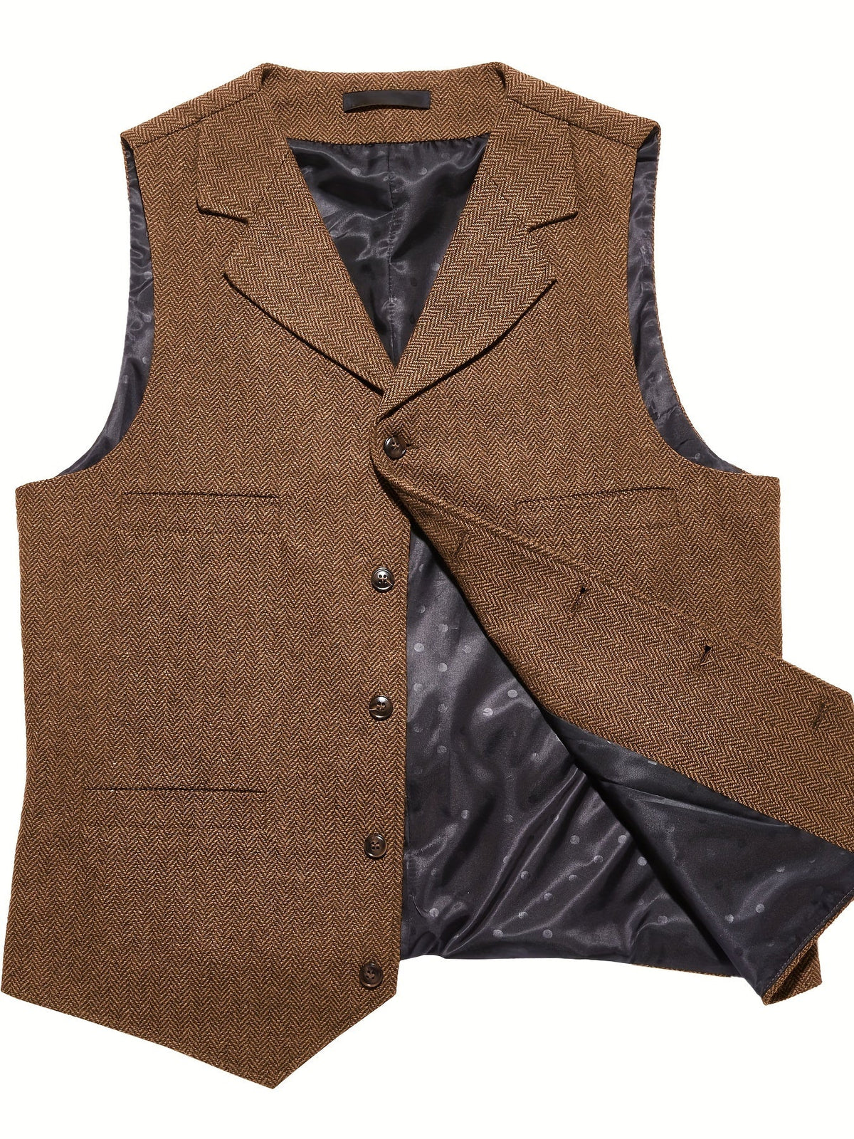 Kessoro Men's Refined Herringbone Tailored Waistcoat in black, coffee brown, royal blue, green and light brown - men's apparel, view 34 of 35