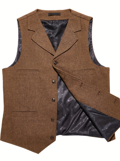 Kessoro Men's Refined Herringbone Tailored Waistcoat in black, coffee brown, royal blue, green and light brown - men's apparel, view 34 of 35