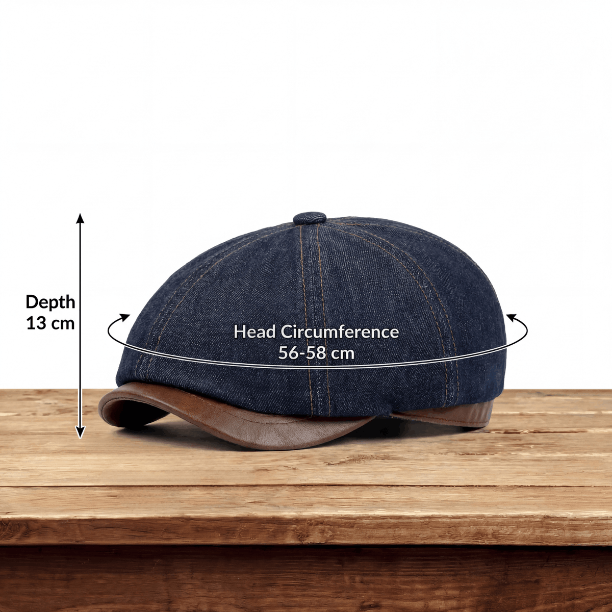 Kessoro unisex denim eight-panel newsboy cap in brown and navy blue