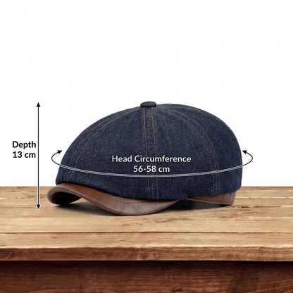 Kessoro unisex denim eight-panel newsboy cap in brown and navy blue