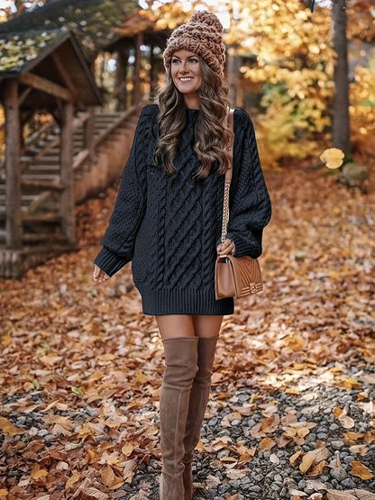 Kessoro women's black cable-knit relaxed sweater dress - view 5 of 5