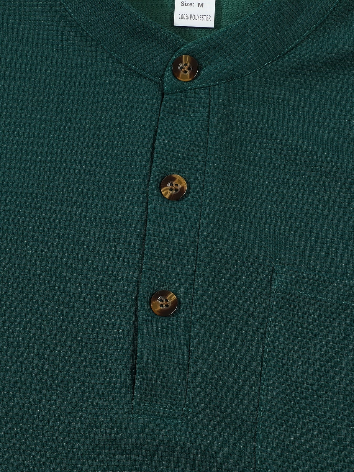 Men's textured long sleeve henley shirt in khaki, white, black, grey and burgundy, colour option 4 detail view