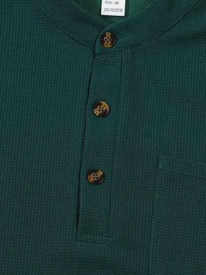 Men's textured long sleeve henley shirt in khaki, white, black, grey and burgundy, colour option 4 detail view
