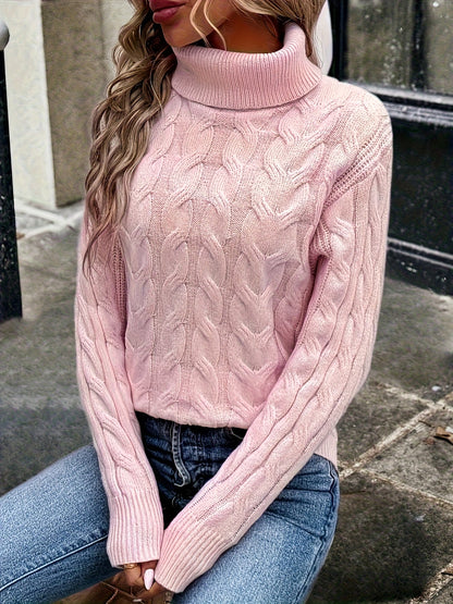 Kessoro women's cable-knit turtleneck sweater in red, black, grey, royal blue, violet, white and pink - product view 47