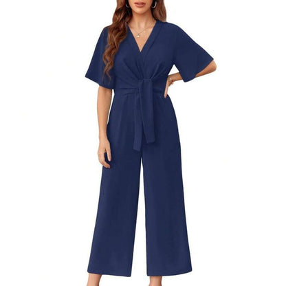 Kessoro women's tie-knot summer jumpsuit in black, beige, blue, grey and pink