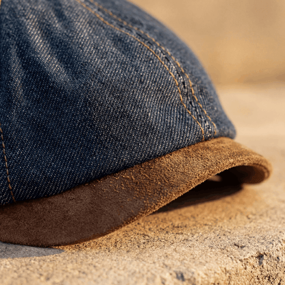 Kessoro unisex denim eight-panel newsboy cap in brown and navy blue