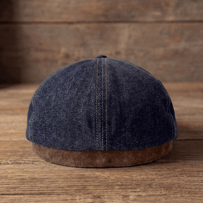 Kessoro unisex denim eight-panel newsboy cap in brown and navy blue