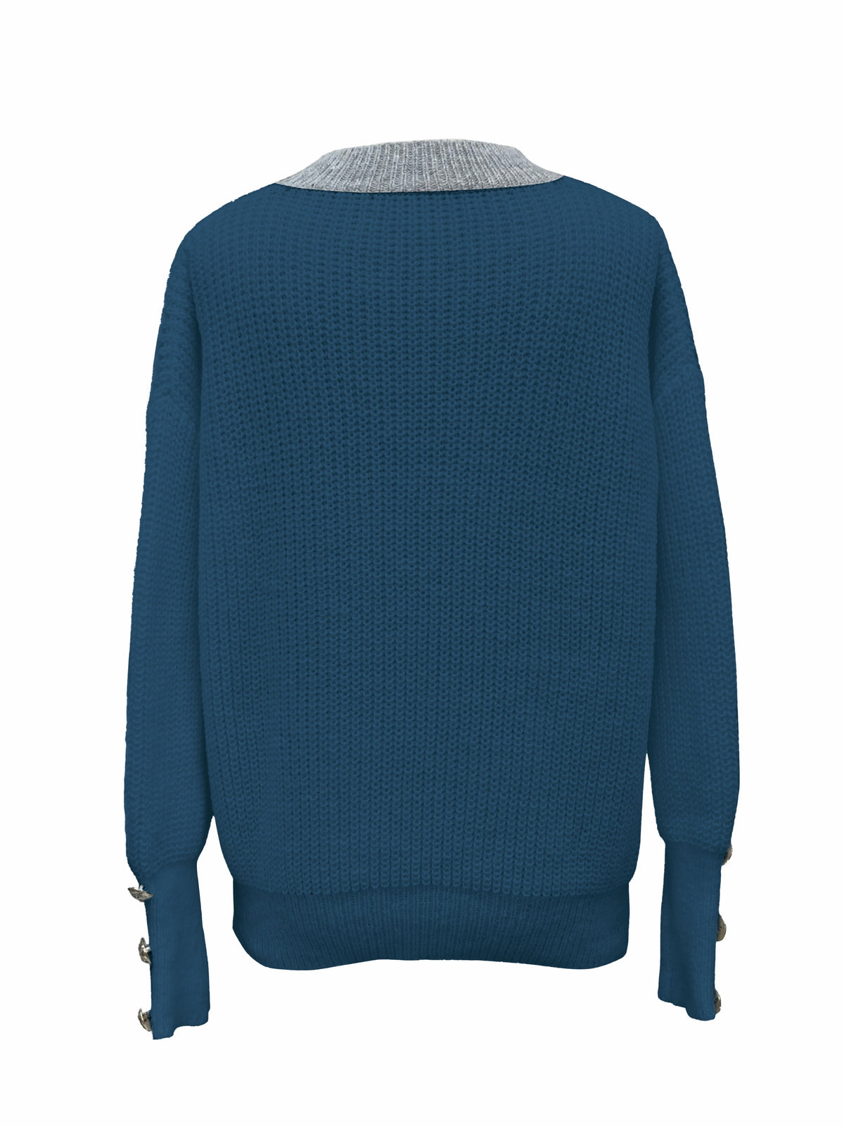 Kessoro women's sea blue button-trim V-neck knit pullover sweater - view 2 of 3