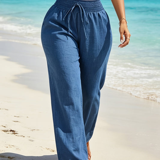 Kessoro women's navy wide-leg drawstring high-waist trousers - view 1 of 7