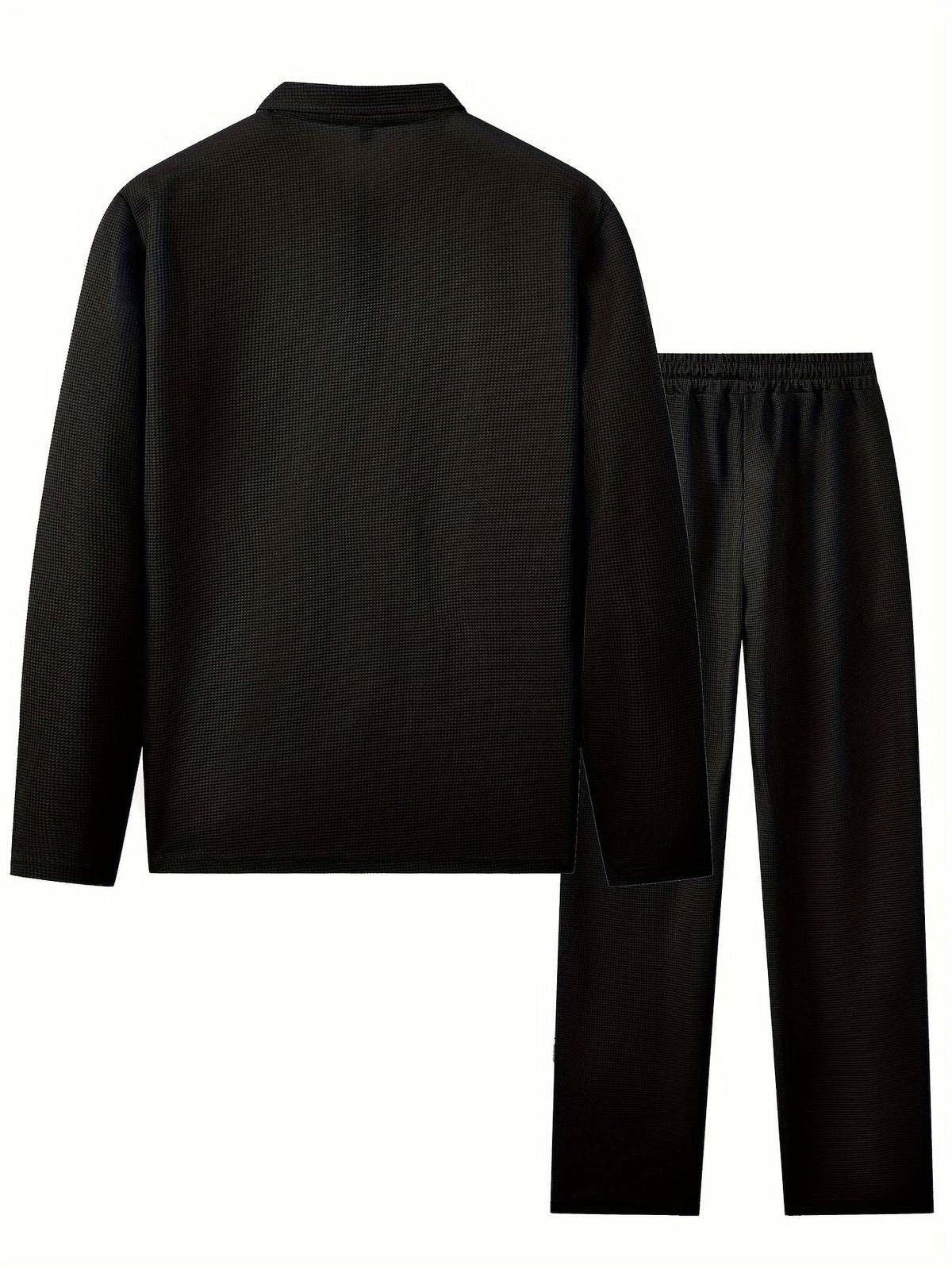 Kessoro Men's Waffle-Knit Two-Piece Outfit Set in white and black, image 14 of 21.