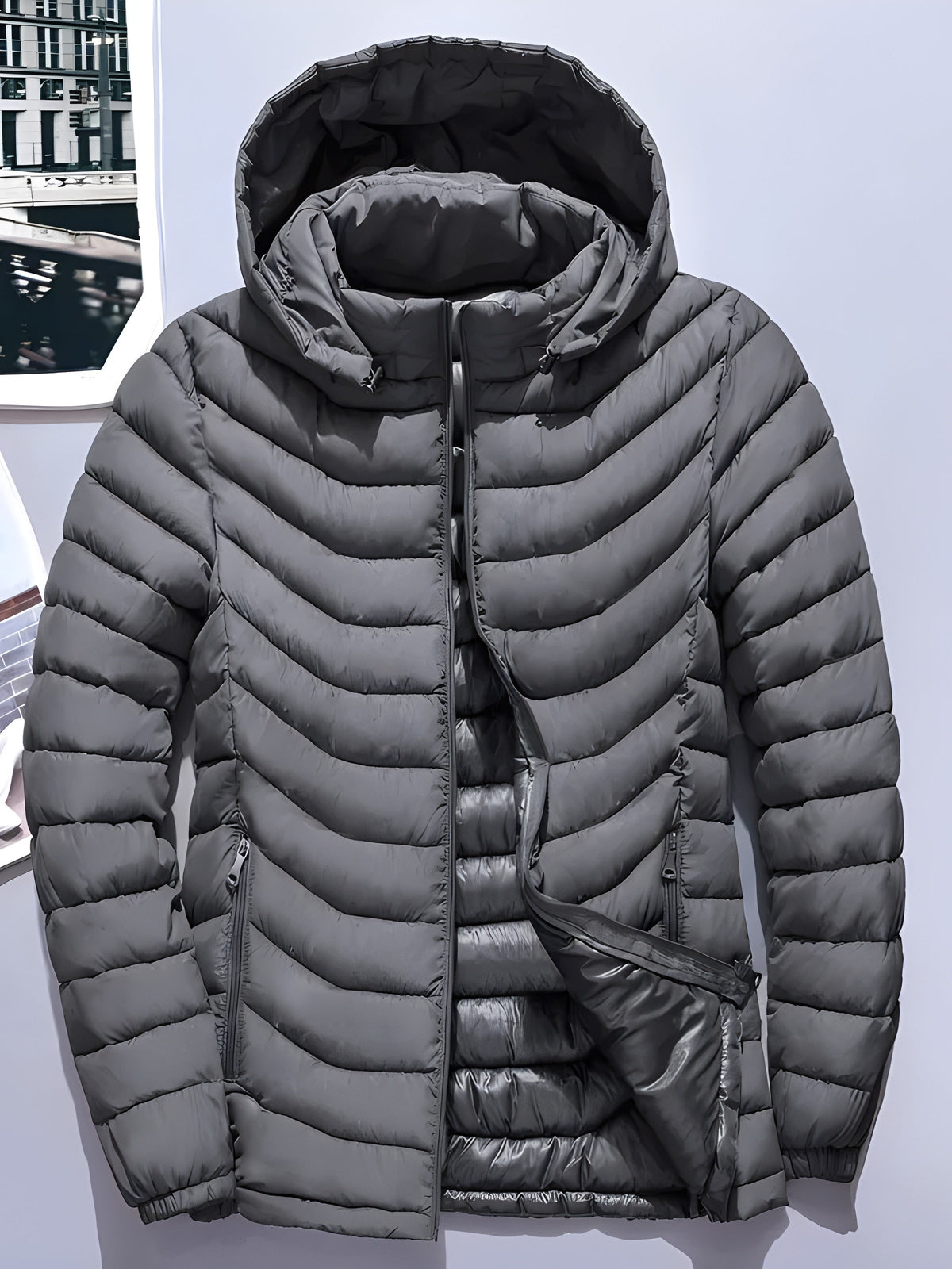 Kessoro Women's Hooded Quilted Puffer Jacket in black and grey, image 10 of 11.