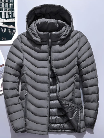 Kessoro Women's Hooded Quilted Puffer Jacket in black and grey, image 10 of 11.