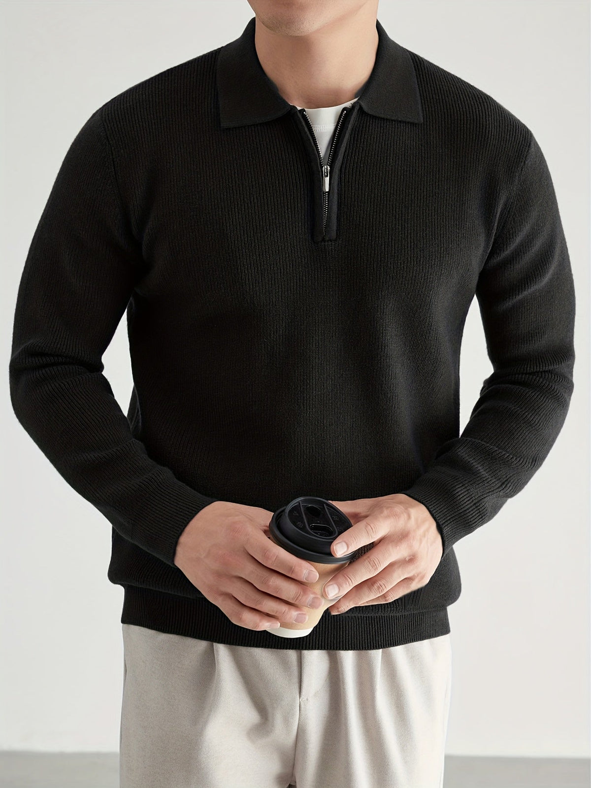 Kessoro men's refined quarter-zip collared polo sweater in smart muted colourways